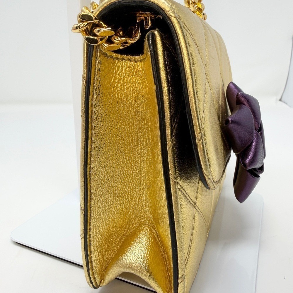 Marc Jacobs Rare Metallic Gold Quilted Leather Bow Mini Trouble Crossbody Bag - Picture 9 of 16